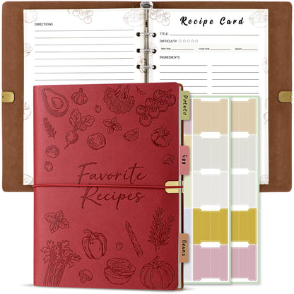 MOOROL Blank Recipe Book Binder to Write in Your Own Recipes,Water Proof Leather Recipe Journal Notebook,Make your Own Favorite Cookbook(Burgundy)