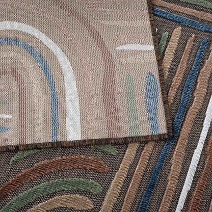 CAMILSON Indoor Outdoor Rug, Brown 9x12 Geometric Arch Striped Large Area Rugs for Patio and Home Areas, Easy-Cleaning Non-Shedding Living Room, Garden and Deck Washable Outside Carpet (9 x 12)