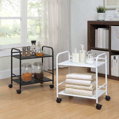 SunnyPoint 2-Tier Metal Rolling Utility Cart – Mobile Storage Shelf with Caster Wheels – Small Space Organizer for Home, Office, Bedroom, Kitchen (BLK)