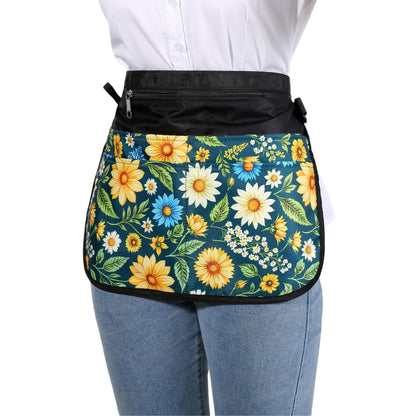 Bafelia Garden Apron for Women with 5 Pocket,Half Florist Apron Harvesting (Green Flowers)