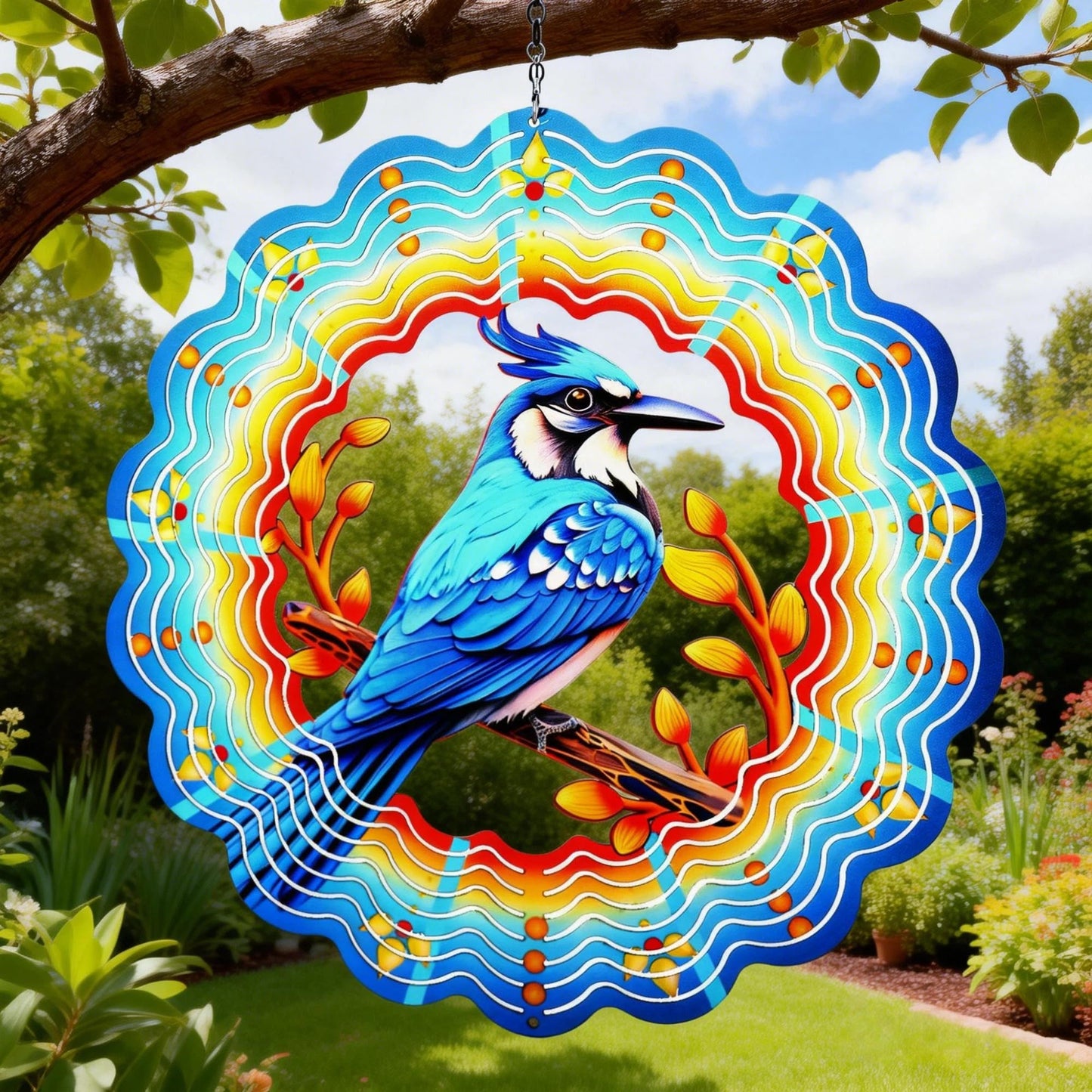 Metal Wind Spinners Hanging,12 Inch 3D Stainless Steel Blue Bird Wind Spinner Gifts for Women Mom Grandma Blue Jay Garden Decor Wind Sculpture Decoration for Yard Art, Outdoor, Porch, Backyard, Patio
