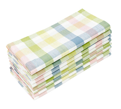 COTTON CRAFT Gingham Buffalo Plaid Check Napkins - Spring Easter Bunny Pastel Luncheon Dinner - Set of 8 - Pure Cotton - Reusable Washable - 17 x 17 inches - Yellow Multi Pastel