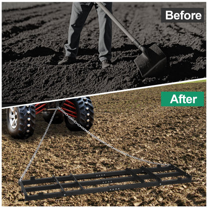 Toriexon 6 FT Drag Harrow Driveway Grader, Heavy Duty Power Rake w/ 5 FT Chain, Tow Behind Lawn Rake for ATV, UTV, Tractor, Mower, Land Leveler for Gravel, Sand, Soil, Hay