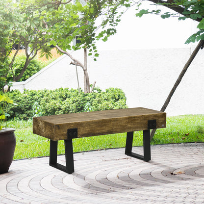 HOMCOM Garden Bench with Metal Legs, Rustic Wood Effect Concrete Entryway Bench, End of Bed Bench, Indoor Outdoor Use for Patio, Park, Porch and Lawn, Natural and Black