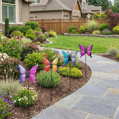 Plsvevax Outdoor Garden Decor Metal Butterfly Stakes 4pack ，Spring Summer Metal Courtyard Art for Lawn Terrace Paths