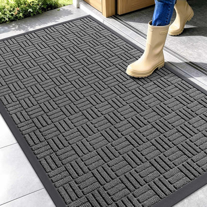 OLANLY Front Door Mat Outside Entrance 47x32, Absorbent, Heavy Duty Sturdy Natural Rubber Doormat Indoor Outdoor, Stain and Fade Resistant, Non-Slip Backing Low Profile Floor Mat for Entryway, Grey