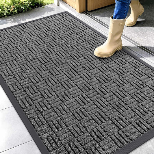 OLANLY Front Door Mat Outside Entrance 47x32, Absorbent, Heavy Duty Sturdy Natural Rubber Doormat Indoor Outdoor, Stain and Fade Resistant, Non-Slip Backing Low Profile Floor Mat for Entryway, Grey