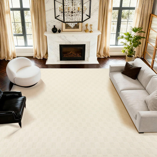ANSSO 5x7 Wool Rugs for Living Room,80% Merino Wool and 20% Cotton Soft Tufted Area Rug with Cotton Non-Slip Backing,Large Area Rug for Bedroom Bedroom, Dining and Home Office (Cream)