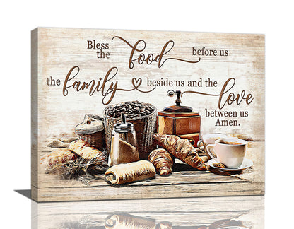 Christian Kitchen Wall Art Coffee Bread Wall Decor Rustic Coffee Theme Bless Motivational Quotes Dining Room Picture Canvas Prints Framed Modern Artwork for Home Living Room Restaurant Kitchen
