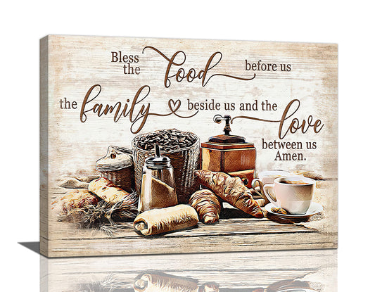 Christian Kitchen Wall Art Coffee Bread Wall Decor Rustic Coffee Theme Bless Motivational Quotes Dining Room Picture Canvas Prints Framed Modern Artwork for Home Living Room Restaurant Kitchen