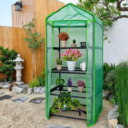 Kelived 4 Tier Mini Greenhouse - Portable Indoor Outdoor Green House with 24lbs Per Shelf, Durable PE Cover & Tool-Free Assembly for Garden Balcony Patio Backyard