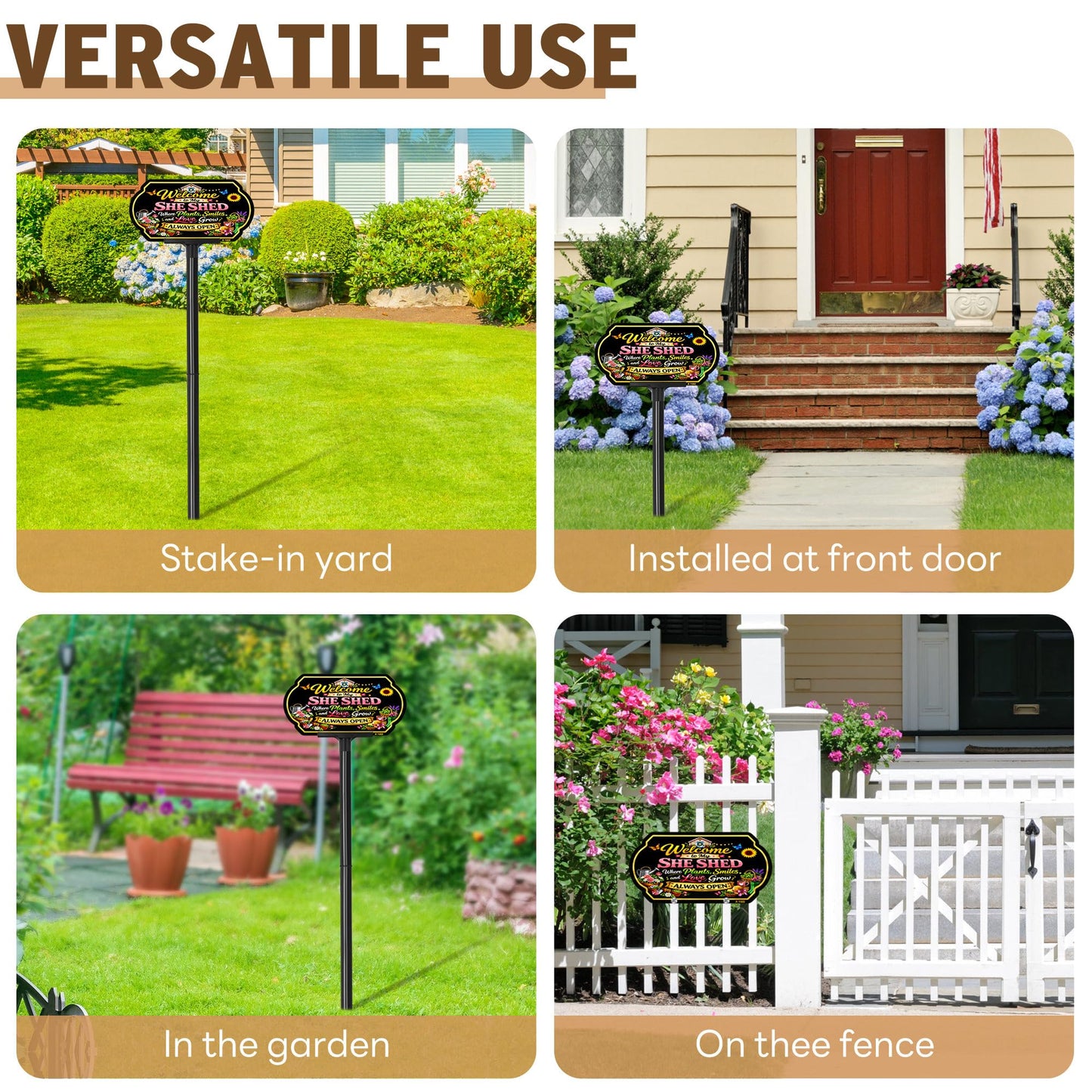 Welcome to My She Shed Garden Sign with Adjustable Stake, 10x5 Inch Aluminum Outdoor Yard Sign, Adjustable 24" & 37" Height, Weatherproof Outdoor Garden Decor for Outside, Gardening Gifts for Women