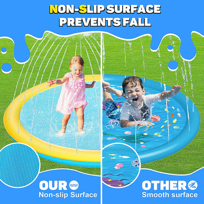 Thicken 94'' Splash Pad, Non-Slip Splash Pad for Kids and Dogs, Toddler Sprinkler Pool & Splash Play Mat, Summer Outside Water Toys Large Splash Pads for Kids Activity, Easy to Use/Clean