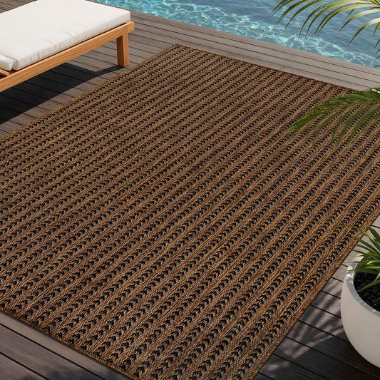 Washable Outdoor Rug 5x7 Modern Area Rugs Outdoor Carpets Striped Pattern Non Shedding Waterproof Easy Clean Patio Deck Porch Living Room Bedroom Garden RV (5 X 7 Gold)