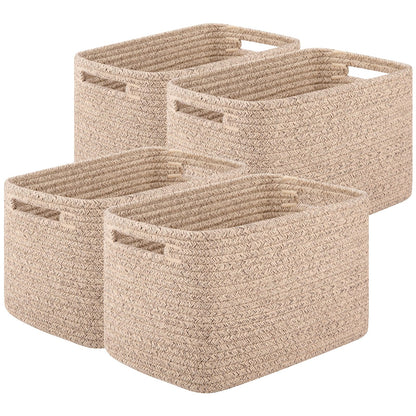 OIASKET Storage Baskets for Organizing, Woven Decorative Baskets for Shelves - Books, Towels, and Clothes, Cotton Rope Toy Storage Bins, 12.7''Lx9''Wx7.8''H, Pack of 4, Brown