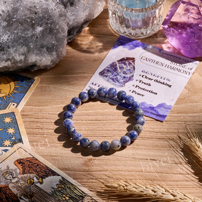 Blue Spotted Jasper-Calm Flow-8mm Beaded Bracelets for Women Handmade Semi Precious Natural Stone Stretch Elastic Jewelry Yoga Protection Gifts