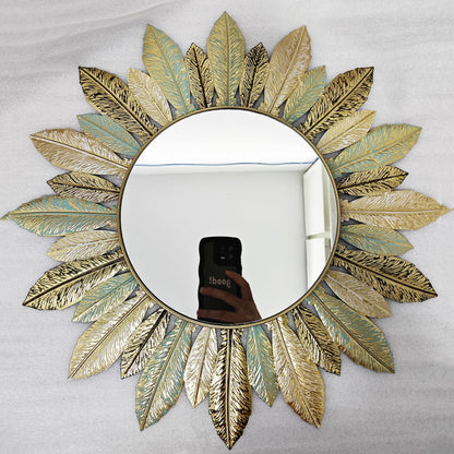 Fiskenet Plume Wall Decorative Mirror Feather Pinna Glass Mirrors Iron Green Grace Living Room Entrance Home Embellish