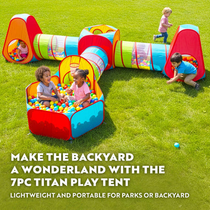 Playz 7pc Kids Play Tent with 1 Big Ball Pit for Babies, 3 Play Tunnel for Toddlers, and 3 Pop Up Tents Playhouse Bundle, Best Birthday Gift for Boys & Girls, Indoor & Outdoor Use Portable Play Center