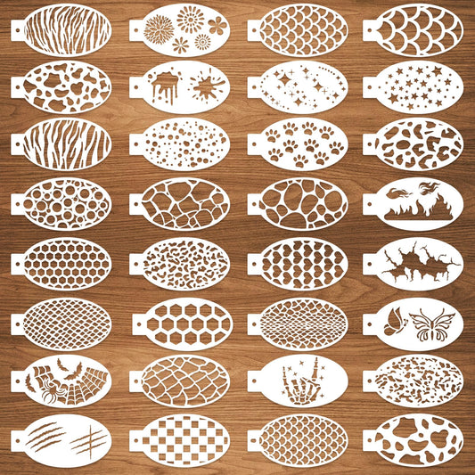 32 Pcs Halloween Face Painting Stencils 3"x5.5", Body Facial Painting Stencils, Reusable Mermaid Scale Leopard Cracks Claw Stencils Makeup Kit Face Tracing Stencils for Holiday Halloween Party