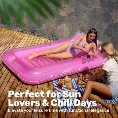 SLOOSH Inflatable Tanning Pool Lounger Float, 70" x 46" Pool Floats Adult with Pillow, 4 in 1 Suntan Tub Raft Floatie,Sunbathing Bed Lounge for Water Blow Up Kids Ball Pit Party Gifts, L-Pink