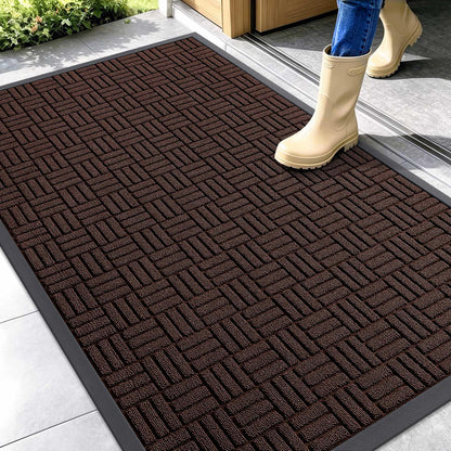 OLANLY Front Door Mat Outside Entrance 47x32, Absorbent, Heavy Duty Sturdy Natural Rubber Doormat Indoor Outdoor, Stain and Fade Resistant, Non-Slip Backing Low Profile Floor Mat for Entryway, Brown