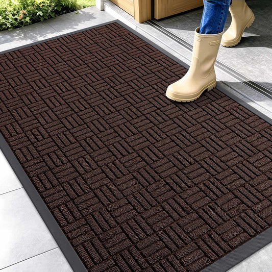 OLANLY Front Door Mat Outside Entrance 47x32, Absorbent, Heavy Duty Sturdy Natural Rubber Doormat Indoor Outdoor, Stain and Fade Resistant, Non-Slip Backing Low Profile Floor Mat for Entryway, Brown