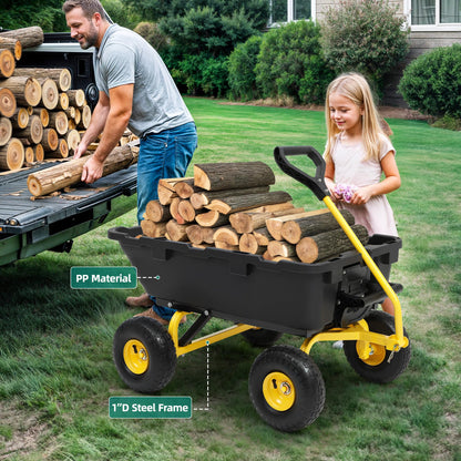 Autodaya 900LB Garden Dump Cart, 2026 Upgraded Heavy Duty Wheelbarrow Cart with 10" Non-Slip Pneumatic Tires & Quick-Release System, 4-Wheel Steel Frame Wagon for Transportation in Yard, Farm, Garden