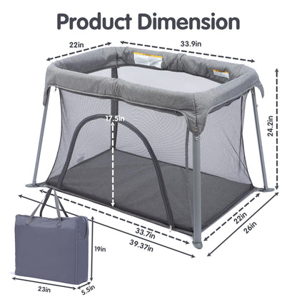 CAPAKIDDO Lightweight Travel Crib - Portable Baby Playard，Foldable Play Yard with Zipper Door, No Tools Setup, Compact for On-The-Go