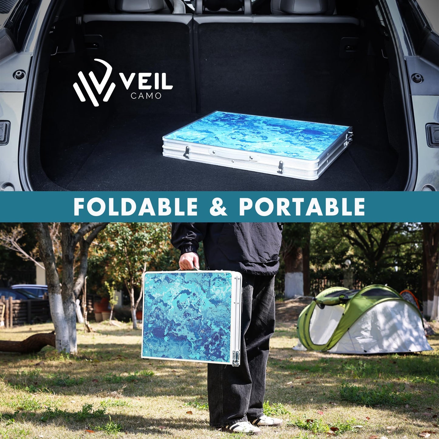 VILLEY Folding Camping Table 3FT, Adjustable Height Portable Aluminum Table with Handle, Lightweight Foldable Table for Outdoor Picnic BBQ Travel Camping Indoor Use