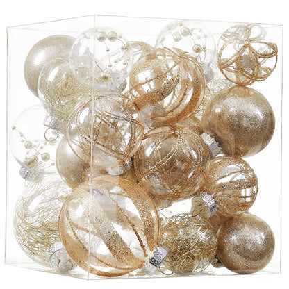 Clear Christmas Ball Ornaments,24ct Shatterproof Plastic Decorative Christmas Ornaments Hanging Xmas Tree Baubles Set with Stuffed Delicate Glittering Decorations for Holiday Party Decor (Champagne)