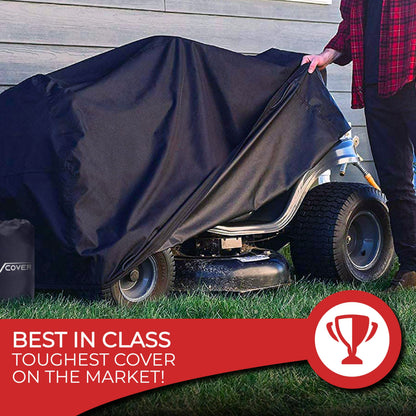 Tough Cover Riding Lawn Mower Cover - 90x56x59 in Black - Waterproof Protection for Zero Turn Mowers - UV & Snowproof Shield for Outdoor Storage - Drawstring Strap & Dust Guard for Tractor Accessories