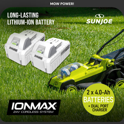 Sun Joe Cordless Electric Push Lawn Mower with 6-Position Height Adjustment, 11-Gal Bag, 17-Inch Cutting Width - Heavy-Duty Yard Trimmer for Gardening Care and Maintenance, 24V-X2-17LM