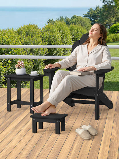 LUE BONA Outdoor Side Table, 2-Tier HDPS Outdoor Nesting End Table with Removable Small Foot Stool for Patio, Deck, Poolside, Low Maintenance & Weather Resistant,Black