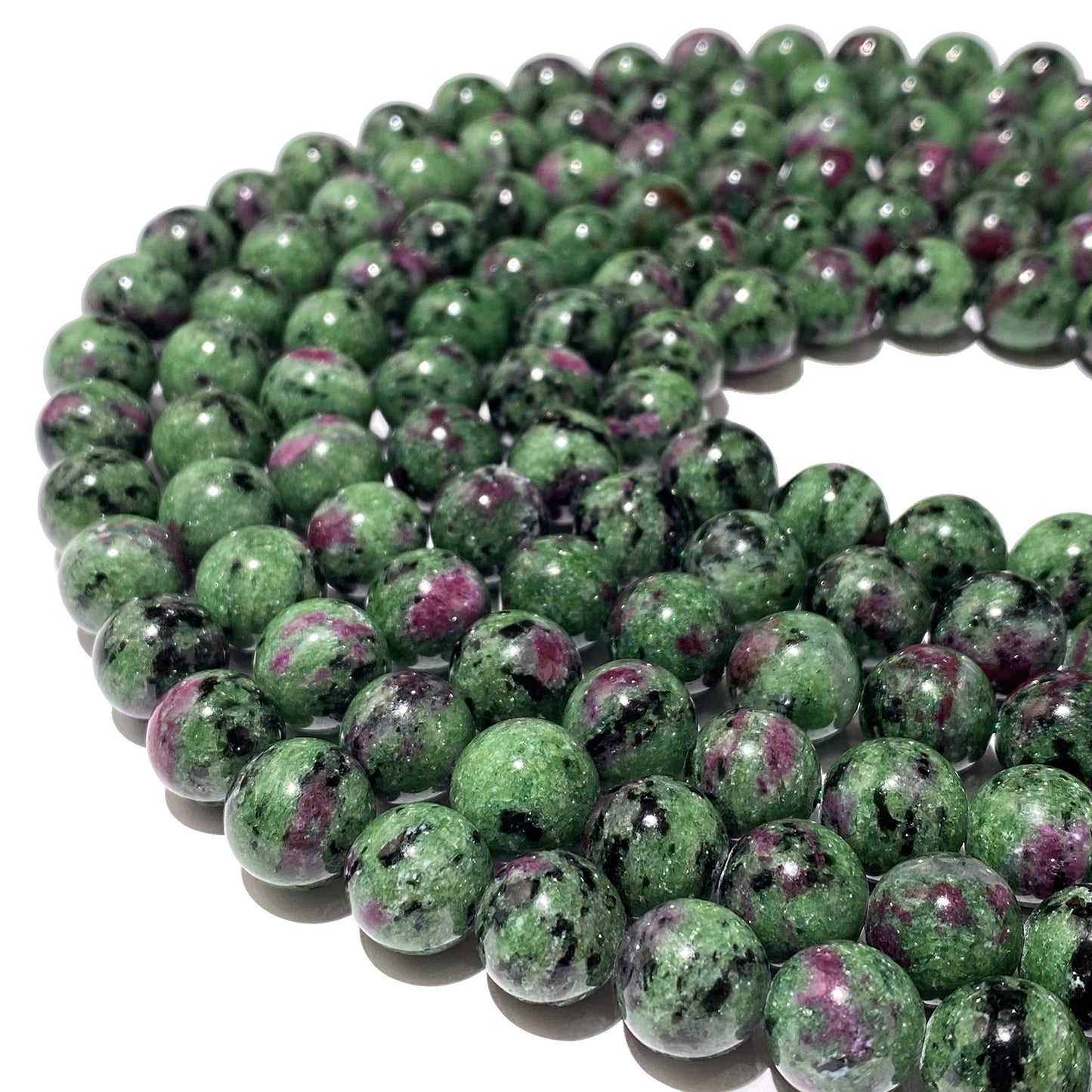 ABCGEMS Tanzania Darkest Ruby in Zoisite Beads - AAA (Occasional Red Ruby Inclusions & Intense Green Zoisite) Healing Energy DIY Jewelry Making Smooth Round 10mm