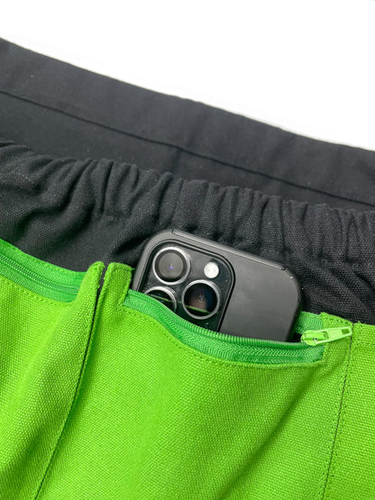 Seeding Square Harvest Garden Apron – pick fruits, vegetables, eggs and weeds & store small tools, seeds and personal items (Green Pockets on Black)