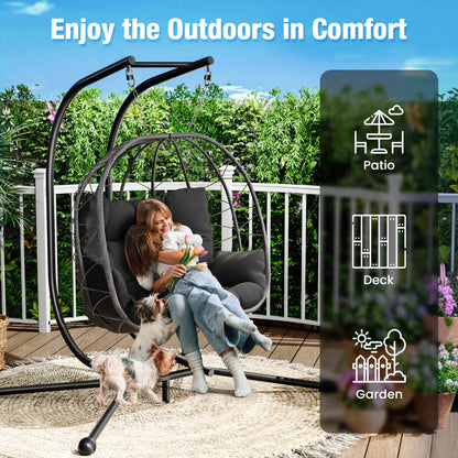 Pamapic 700 LBS Double Egg Chair Outdoor, UV Resistant Cushions Hanging Egg Chair with Armrests & Headrest, Thick Steel Frame Egg Swing Chair with Stand, for Relaxing & Reading Outside/Inside(Grey)