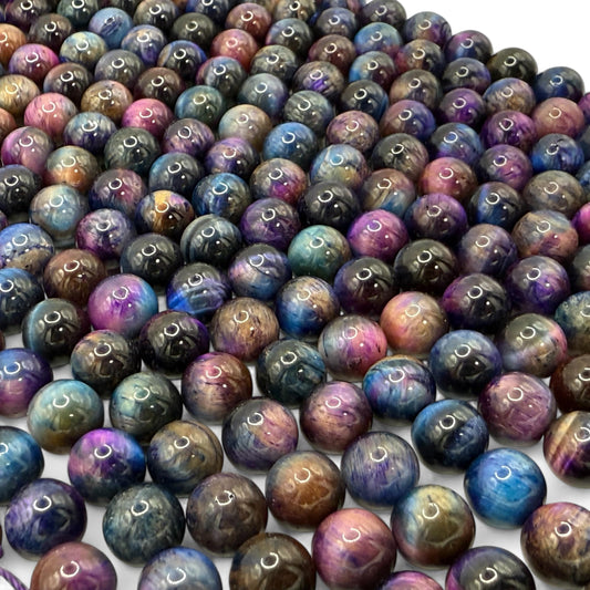 ABCGEMS High-Flash Galaxy Tiger Eye Beads from Africa (Blend of Blue & Purple Hues that Mimic The Beauty of The Galaxy) Smooth Round 10mm