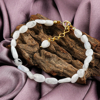 GEMSYMPHONY Rainbow Moonstone Gemstone Tumble Bracelet – Hypoallergenic Gold Plated Chain, 7+1 Inch Adjustable, Spring Ring Clasp, Handmade Crystal Bracelet for Women, Natural Stone Healing Jewelry