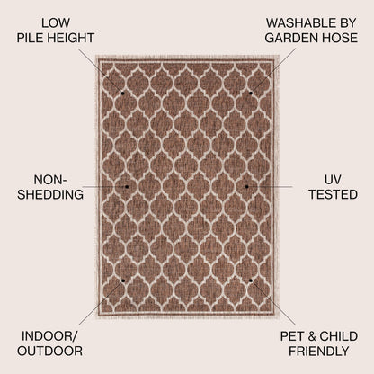 JONATHAN Y Moroccan Trellis Indoor Outdoor Area Rug 5X8 Espresso/Taupe, Trebol Textured Weave for Backyard, Patio, Porch, Easy-Cleaning, High Traffic, Pet-Friendly, Non-Shedding (SMB109B-5)