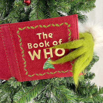Whimsical Christmas Tree Decorations, Funny Elf Reading The Book of WHO Christmas Tree Topper Ornaments Farmhouse Xmas Decor for Table Mantel Porch Holiday Party Gifts