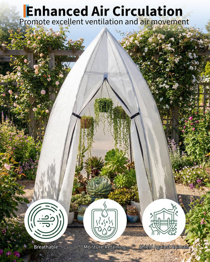 Garvee Mini Greenhouse, 54"x54"x71" Small Greenhouse for Outdoors, PE Cover with Roll-Up Zipper Door and Mesh Window, Portable Garden Greenhouse for Vegetables Flowers Herbs
