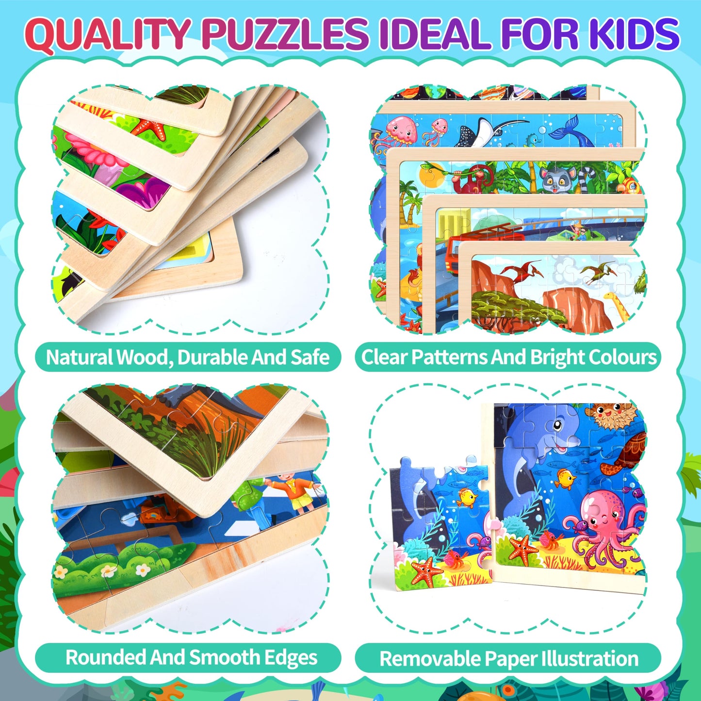 OCTERIC 7 Packs Puzzles for Kids Ages 4-6, 60 PCs Wooden Jigsaw Puzzles Preschool Educational Toys Gifts for Children Ages 4-8, Kids Puzzle for 3 4 5 6 Year Olds Boys Girls