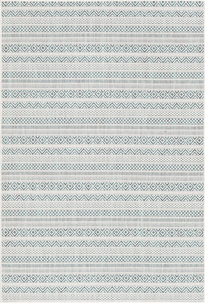 Unique Loom Outdoor Striped Collection Area Rug - Maia (4' 1" x 6' 1" Rectangle, Teal/Ivory)