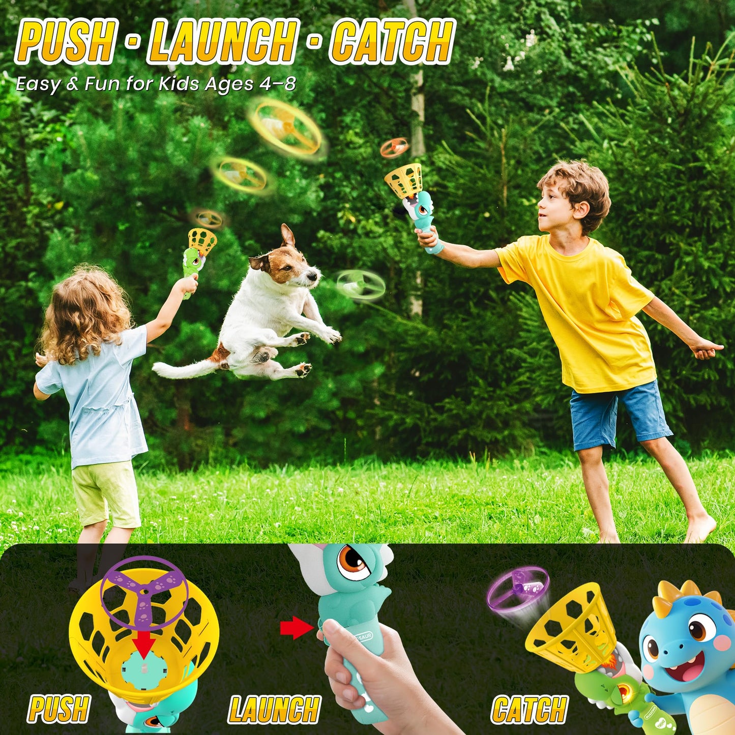 Outside Toys for Kids Ages 4-8 Electric Manual Capture Catching Game for Kids, Automatic Flying Disc Launcher Outdoor Indoor Toy, Chasing Toy for Boys Girls, Perfect Yard Beach Family Game
