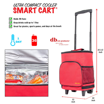 dbest products Ultra Compact Cooler Smart Cart, Red Insulated Collapsible Rolling Tailgate BBQ Beach Summer