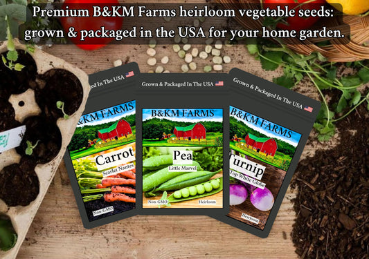 B&KM Farms 20,000+ Survival Seed Kit 5+ Year Supply. 30 Fruit & Vegetable Non-GMO Heirloom Seeds for Planting a Home Garden. Secure Emergency Weather-Proof Bucket