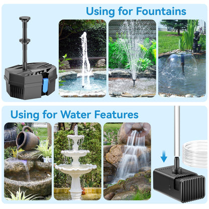 POPOSOAP Solar Fountain Pump with Pond Filter Kit Built-in 3000mAh Battery Backup, 8W Solar Water Fountain Pump, Pond Filters for Outdoor Ponds Bird Baths DIY Water Feature