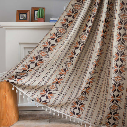 Boho Western Curtains 84 Inch Length 2 Panels Geometric Patterned Drapes Bohemian Semi Sheer Rod Pocket Tassel Window Curtain Panels Bedroom Living Room Farmhouse Coffee Brown Vintage Rustic Curtains
