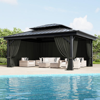 Pakunoda Outdoor Gazebo Curtain Replacement Universal 4-Panel Sidewalls 12' X 16',Outdoor Patio Waterproof Privacy Curtain with Double Zipper for Patio,Garden, and Backyard (Curtain Only)
