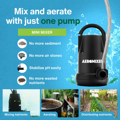 Aeromixer MINI 1/4 HP Submersible Mixing + Aerating Pump - Submersible Water Pump for Nutrient Mixing and Aerating, Electric Garden Water Pumps, Heavy Duty Outdoor Pumps for Farming and Gardening